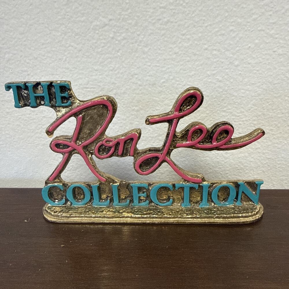 RARE Ron Lee Dealer Sign Plaque Pink Teal Aqua Gold Counter Display Showcase Vtg